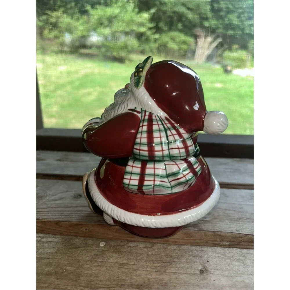 Vintage Fitz And Floyd Essentials Plaid Christmas Candy Jar, Santa Candy Jar 6